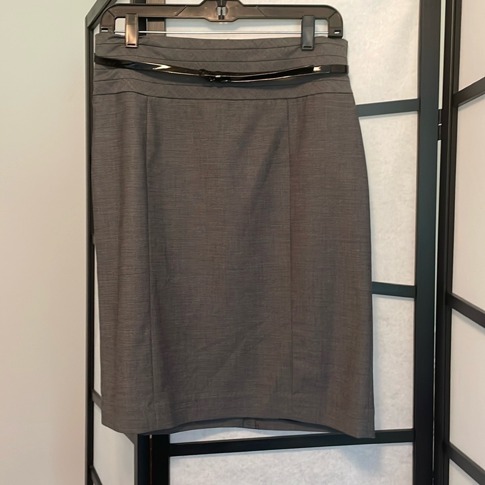 Professional Gray Pencil Skirt with Belt